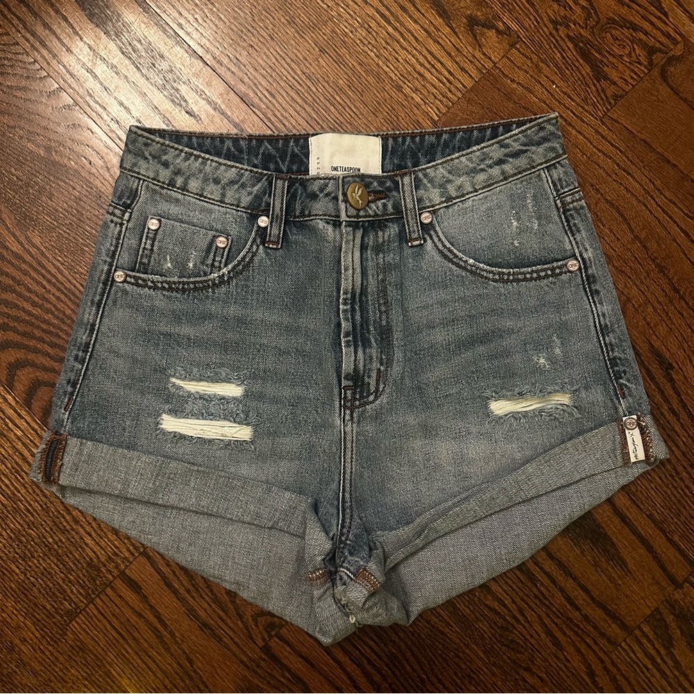 One Teaspoon High Waist Bandits Distressed Jean Shorts slim fit size 27